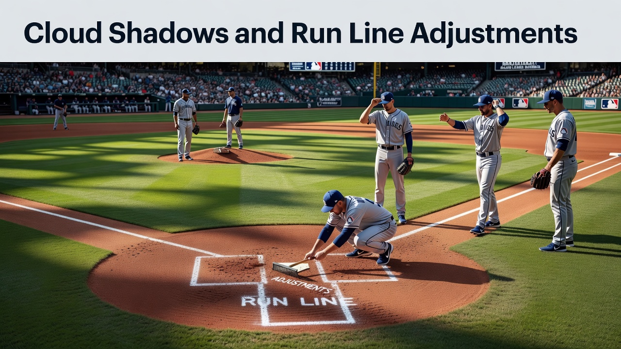 Wolken Schatten über einem Baseballstadion während eines MLB Tages Spiels mit Auswirkungen auf die Sichtverhältnisse