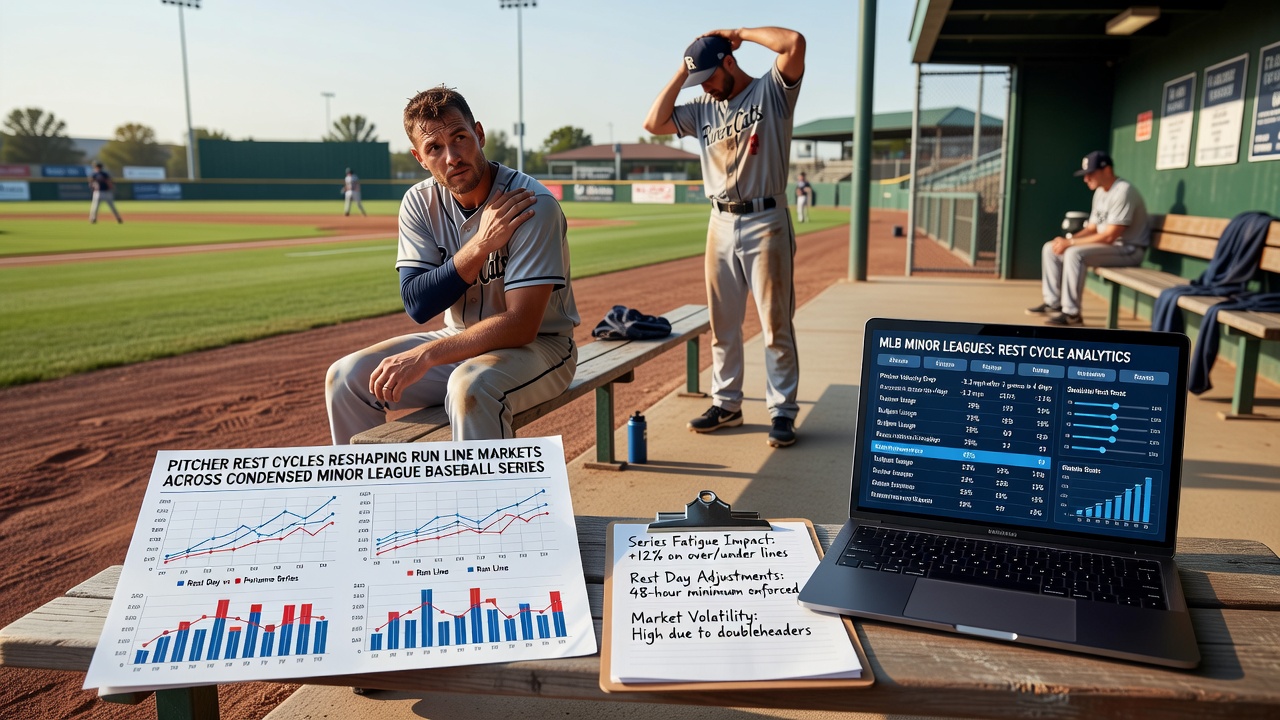 Pitcher auf dem Mound während einer Minor-League-Partie mit Fokus auf Erholungsmanagement