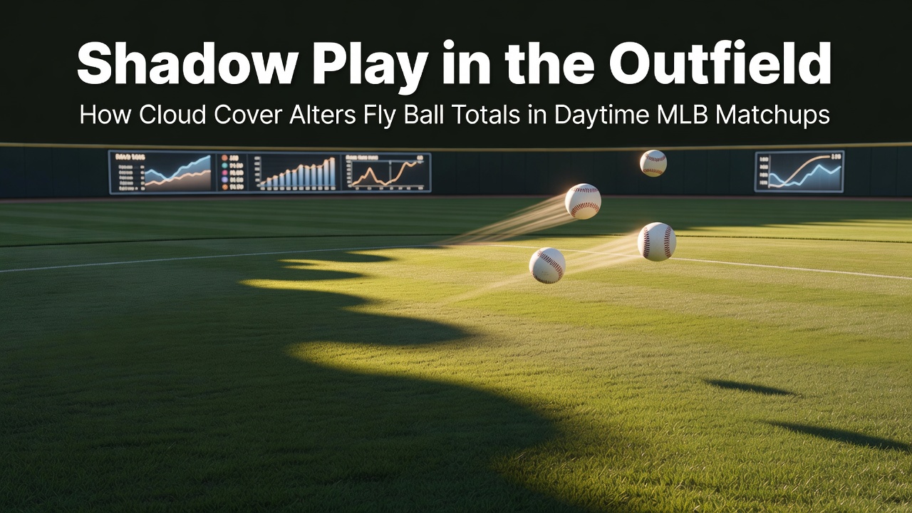 Baseballfeld bei wechselnder Bewölkung während eines MLB-Tagespiels mit sichtbaren Schatten im Outfield