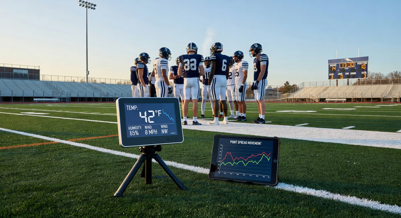 Detailaufnahme eines Footballs und Wetterbedingungen bei College-Spielen