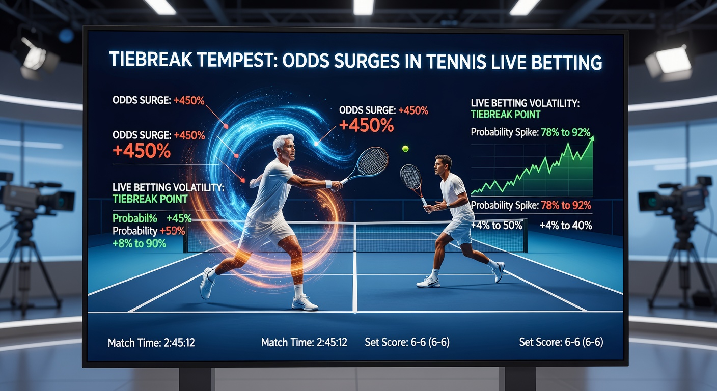 Grafik mit schwankenden Quotenlinien während eines Tennis-Tiebreaks, zeigt dramatische Surge-Spitzen in Echtzeit